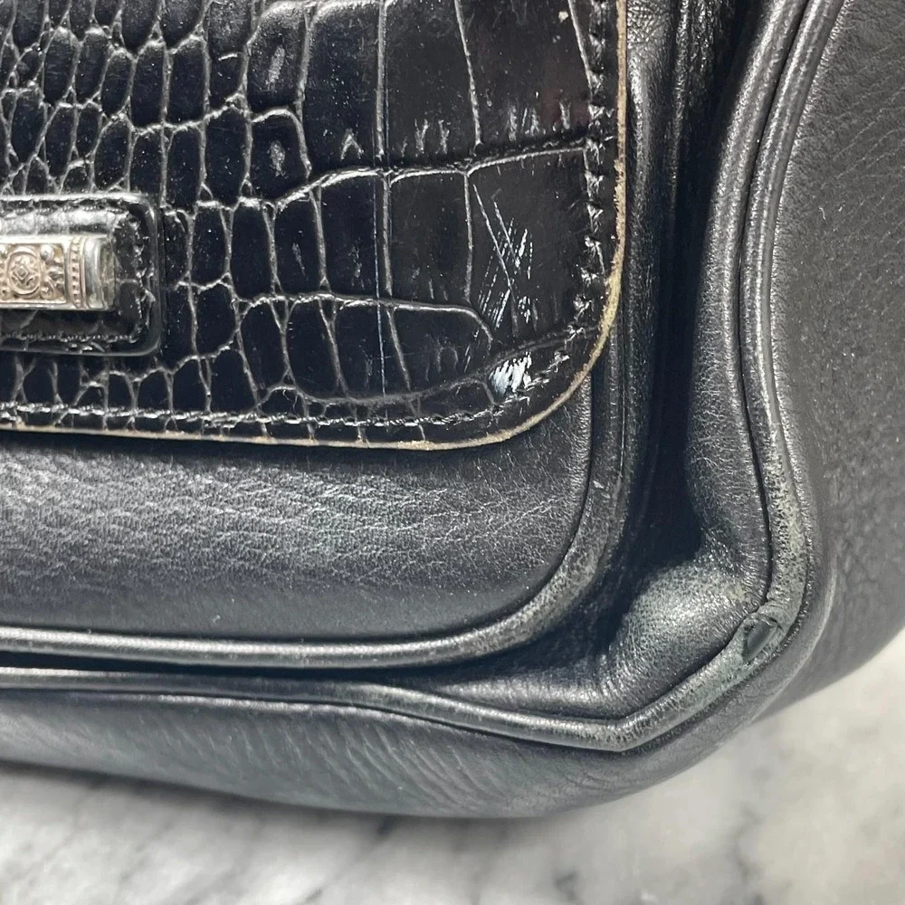 VTG Brighton Shoulder Bag Black Leather Croc Pockets Adjustable Retro Purse Y2K - Picture 6 of 16